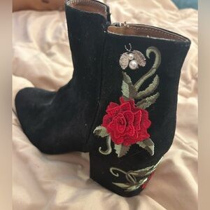 Embroidered Black Ankle Boots